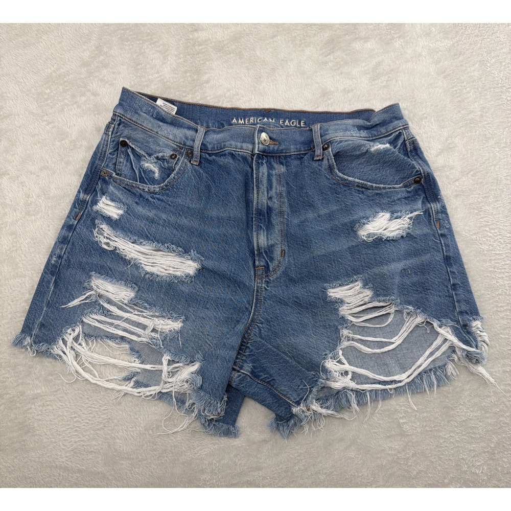 Blue Medium-Wash American Eagle Outfitters Distressed Denim Cutoff Shorts Sz 14
